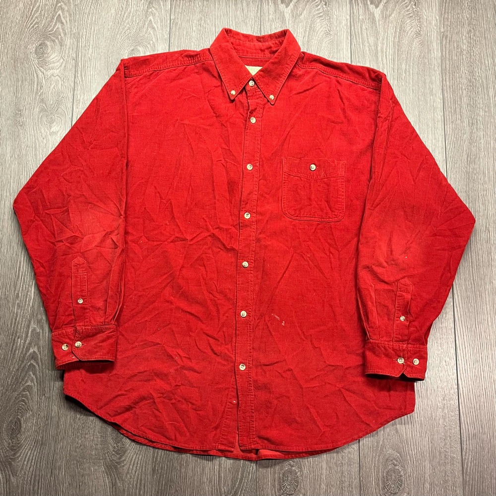 Vintage Ash Creek Trading 1990s Micro Corduroy Red Button Down Shirt Large